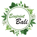 Logo with green leaves and text 'Ecoprint Bali' in the center